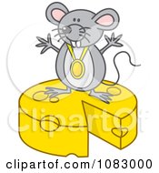Poster, Art Print Of Gray Mouse With A Medal On Top Of Cheese