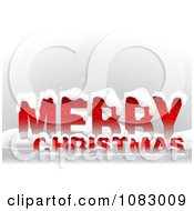 Clipart 3d Red Merry Christmas Greeting With Snow On Gray Royalty Free Vector Illustration