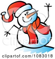 Clipart Expressive Snowman Waving Hello Royalty Free Vector Illustration by Zooco