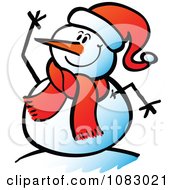 Clipart Snowman Waving Royalty Free Vector Illustration by Zooco