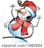 Clipart Expressive Snowman Waving Toppling Over Royalty Free Vector Illustration by Zooco