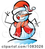 Poster, Art Print Of Expressive Snowman Waving With A Goofy Face