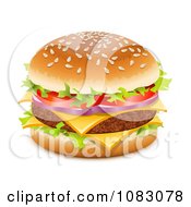 Poster, Art Print Of 3d Juicy Hamburger With Double Cheese