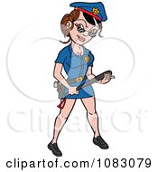 Clipart Sexy Police Woman Holding A Club Royalty Free Vector Illustration