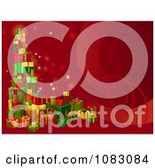 Poster, Art Print Of 3d Tower Of Christmas Gifts On A Red Background