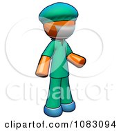 Clipart 3d Orange Man Doctor Wearing A Mask Cap And Booties Royalty Free CGI Illustration