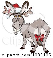 Poster, Art Print Of Donkey Wearing A Christmas Santa Hat And Bow