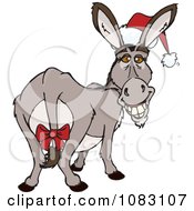 Poster, Art Print Of Christmas Donkey Wearing A Santa Hat And Bow