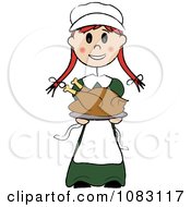Poster, Art Print Of Thanksgiving Irish Stick Pilgrim Girl Holding A Turkey