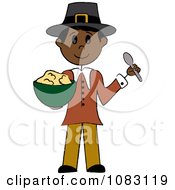 Poster, Art Print Of Thanksgiving Native Stick Pilgrim Man Holding Mashed Potatoes