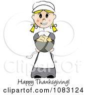 Poster, Art Print Of Happy Thanksgiving Stick Pilgrim Girl Holding Mashed Potatoes