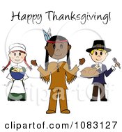 Poster, Art Print Of Happy Thanksgiving Stick Pilgrims And Native American