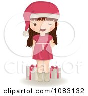 Clipart Brunette Christmas Girl With Presents Royalty Free Vector Illustration