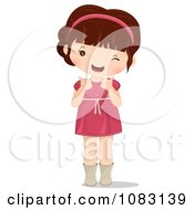 Clipart Cute Brunette Girl Holding Two Thumbs Up Royalty Free Vector Illustration by Melisende Vector #COLLC1083139-0068
