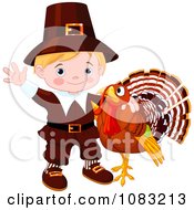 Poster, Art Print Of Cute Thanksgiving Turkey And Pilgrim Boy
