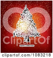 Poster, Art Print Of Merry Christmas Greeting Under A Floral Tree On Red With Snow