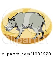 Poster, Art Print Of Retro Babirusa Pig Against A Sunset Oval