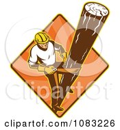 Poster, Art Print Of Retro Powerline Technician Linesman Climing A Pole