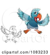 Poster, Art Print Of Outlined And Blue Parrots Gesturing To Check It Out
