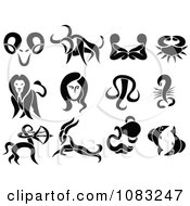 Clipart Black And White Tribal Astrology Zodiac Symbols Royalty Free Vector Illustration by Frisko #COLLC1083247-0114