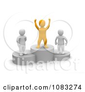 Clipart 3d Orange Anaranjado Man And Opponents On Podiums Royalty Free CGI Illustration