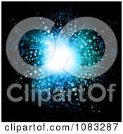 Clipart Bright Blue Music Notes And Stars Burst Background On Black Royalty Free Vector Illustration
