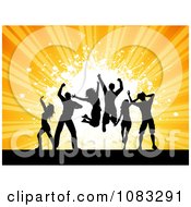 Poster, Art Print Of Silhouetted Dance Team Over Orange Rays And Grunge