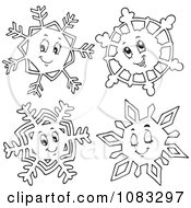 Clipart Outlined Happy Snowflakes Royalty Free Vector Illustration