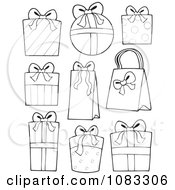Clipart Outlined Christmas Gifts Royalty Free Vector Illustration