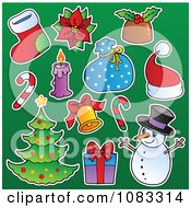 Clipart Christmas Items On Green Royalty Free Vector Illustration
