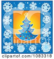 Poster, Art Print Of Blue Christmas Tree With A Snowflake Border