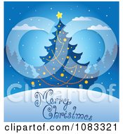Poster, Art Print Of Blue Merry Christmas Tree Greeting