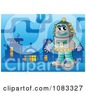 Clipart Robot In A Futuristic City 3 Royalty Free Vector Illustration
