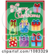 Clipart Merry Christmas Greeting With Gift Boxes Royalty Free Vector Illustration