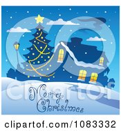 Clipart Merry Christmas Village Greeting Royalty Free Vector Illustration