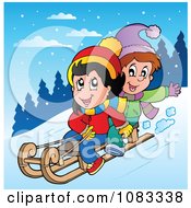 Poster, Art Print Of Winter Kids Sledding In The Snow