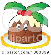 Clipart Christmas Pudding Character Royalty Free Vector Illustration