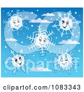 Poster, Art Print Of Happy Snowflakes In A Blue Sky