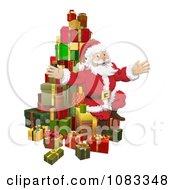 Poster, Art Print Of Santa Sitting With A Pile Of 3d Gifts