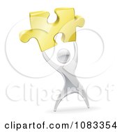 Poster, Art Print Of 3d Silver Person Holding Up A Gold Puzzle Piece