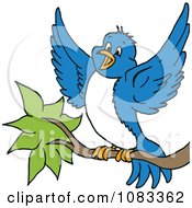 Clipart Blue Bird Landing On A Branch Royalty Free Vector Illustration