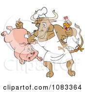Poster, Art Print Of Chef Bull Holding A Pig And Chicken