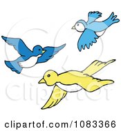 Clipart Blue And Yellow Birds Flying Royalty Free Vector Illustration