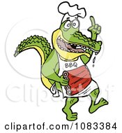 Clipart Chef Alligator Carrying Bbq Ribs Royalty Free Vector Illustration