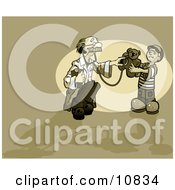 Old Male Doctor Humoring A Cute Little Boy While Holding A Stethoscope Up To A Teddy Bear Clipart Illustration