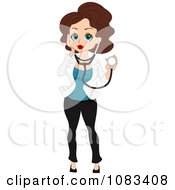 Poster, Art Print Of Pinup Doctor Woman Holding A Stethoscope