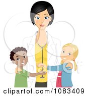 Clipart Happy Kids Hugging Their Pediatric Doctor Royalty Free Vector Illustration