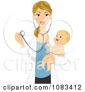 Poster, Art Print Of Pediatric Doctor Holding A Happy Baby And Stethoscope