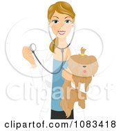 Clipart Female Vet Holding A Stethoscope And Dog Royalty Free Vector Illustration