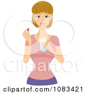 Poster, Art Print Of Healthy Woman Taking Her Daily Vitamin